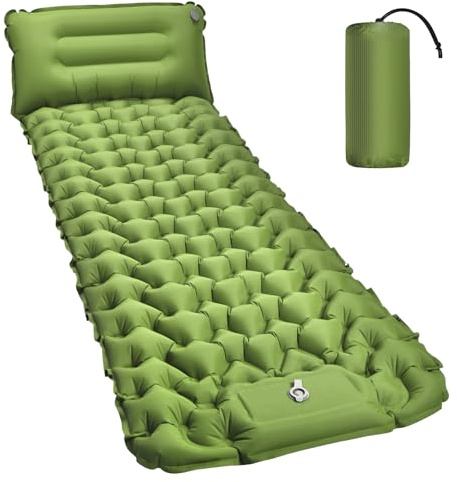 Amtake Colchoneta isotérmica de 10 cm de alto, para camping, tamaño pequeño, ultraligera, con bomba de pie, impermeable, para exteriores, senderismo, playa (verde)