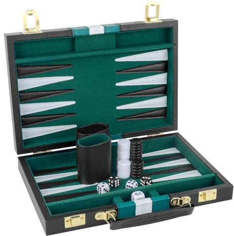 RERIVER Backgammon Set 2 Players Classic Backgammon Sets for Adults Board Game with Black PU Leather Case Portable and Travel Backgammon Set (Green, 11inch)
