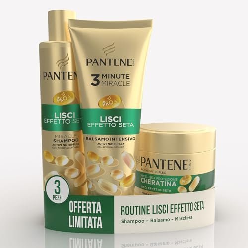 Pantene Pro-V Miracles Lisci Effetto Seta Set Regalo Per Capelli : 1x Shampoo 250ml, 1x Balsamo Intensivo 200ml, 1x Maschera 300ml, Trasforma Capelli Crespi e Secchi in Lisci e Setosi