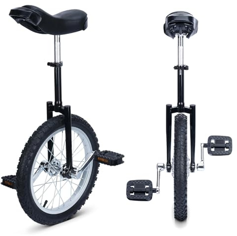 Nisorpa Unicycle 16 inch Single Wheel Unicycle Height Adjustable Unicycles Skidproof Mountain Tire Balance Cycling Exercise, Ideal for both Children and Adults, Black