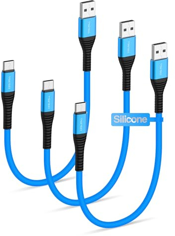 COOLSELL Laddningskabel USB C kort 50 cm, silikon 3 A snabbladdningskabel USB A till typ C-kabel kompatibel med iPhone 17/16/15 Samsung Galaxy S23 S22 Google Pixel, iPad för powerbank/bil/resor