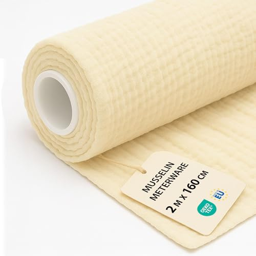 Tyg Metervara Muslin Bomull 2 M x 160 cm Lätt Sytyg – Mjukt Andningsaktivt för Filt Bordslöpare Sommarklänning Baby Accessoarer Luftigt Skönt med Oeko Tex Ljusbeige
