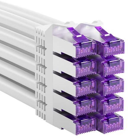 FGB Cavo patch da 10 Gbps, RJ45, CAT 7, schermatura (SFTP PIMF), cavo Ethernet in rame, cavo DSL LAN corto, CAT7, CAT6, CAT5 (bianco, 10 x 2 m)