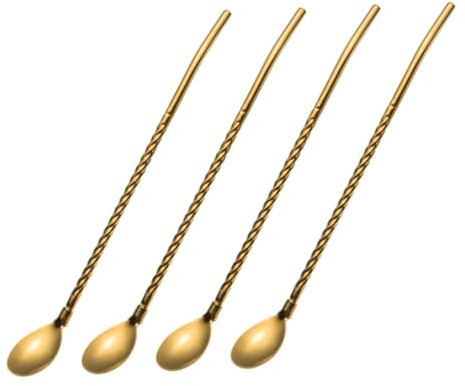 STOBAZA 4 pièces Cuillères Paille Acier Inoxydable Doré Réutilisables Cuillères Longues pour Boissons Glaces et Desserts Agitateur pour Bar Maison et Restaurant