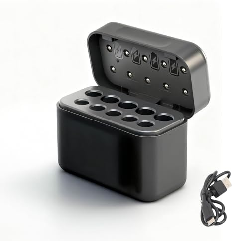 Chargeur de Piles Rechargeables Rapide, pour Piles Rechargeables Lithium AA AAA, sans Adaptateur 10 Fach Akkuladegerät Tragbare Ladebox