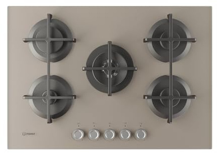 Indesit ING 72T/TD 1 piano gas vetro tortora 75cm 5 fuochi bruciatore doppia corona griglie in ghisa lavabili in lavastoviglie