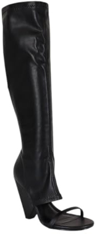 Liliana Women's Chunky Block Heel Peep Open Toe Knee High Boots Nano-11 Black 8.5