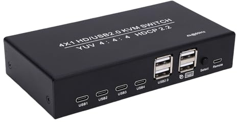 Jectse HDMI KVM Switch, 4K@60Hz USB 2.0 KVM Switcher Kan Styra Upp Till 4 Datorer för Delning Av Bildskärm, Tangentbord, Mus, Skrivare, med 4 USB-kablar Plug and Play