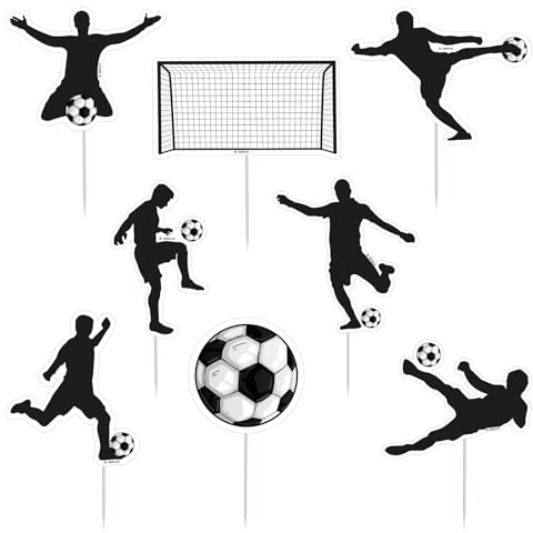 dekora, Cupcake Toppers Calcio Decorazione per Torte e Cupcakes, Cake Toppers in carta, Bianco e Nero, 16 pezzi, 11x5 cm