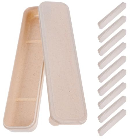 ULTECHNOVO Estuche de Viaje para Cubiertos Grande Color Beige Caja Portátil de con Tapa Abatible Organizador Compacto para 10 Utensilios Porta Tenedores y para Camping y Reutilizable