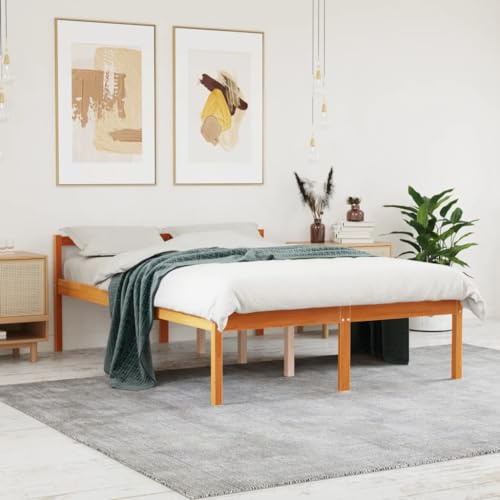 QUAHEAS Letto per anziani in legno di pino, 140 x 200 cm, superficie rialzata 44 cm, con testiera, struttura per letto con vano portaoggetti
