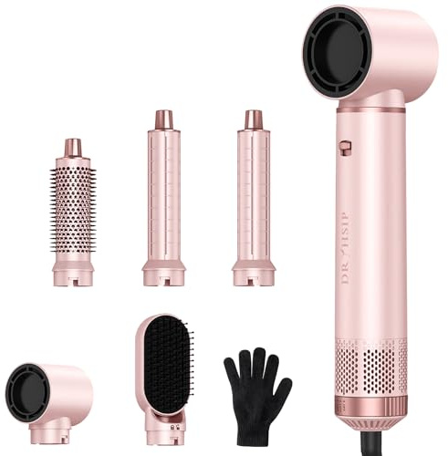 AVENHO Cepillo Secador de Pelo 5 en 1, Cepillo de Aire Caliente con Cabezales Desmontables, Alisador, Rizador y Voluminizador, Ligero para Viaje - Blush