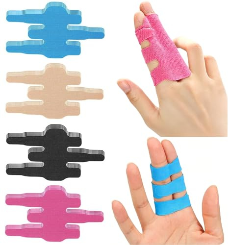 20 stycken fingertejp, kinotejp förskurna för fingrar, elastisk sporttejp, kinologitejp för artrit, seninflammation och smärtlindring (blå + svart + hudfärg + rosa)