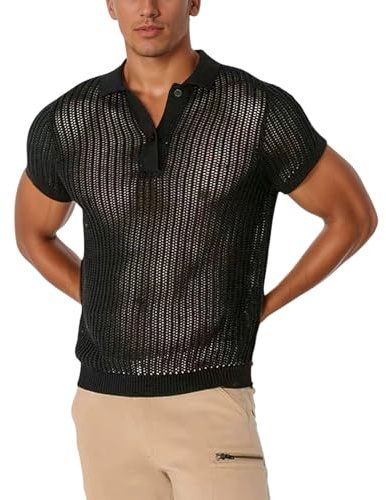 Camisa de malla para hombre, de punto, manga corta, transparente, de malla, con botones, camisón transparente, manga larga, camisón de malla, blusa de encaje, ropa interior, ropa interior de encaje