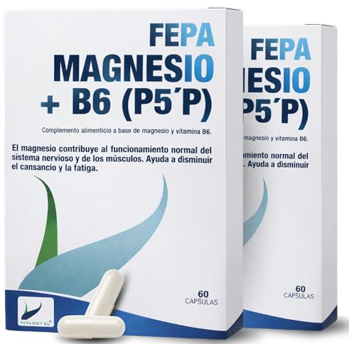 FEPA Magnesio + Vitamina B6 P5P 60 Cápsulas Pack de 2 – Apoyo Muscular y Sistema Nervioso – Reduce Cansancio y Fatiga – Complemento Alimenticio – Fepadiet
