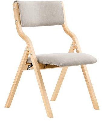 SoBuy Klappstuhl Holz Gepolstert – Ergonomischer Küchenstuhl & Esszimmerstuhl, Faltbar & Platzsparend, Fertig Montiert, Ideal für Küche, Balkon und Büro Grau FST40-HG