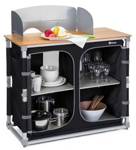 Berger | Meuble de Camping Deluxe | Placard et Rangement de Cuisine | Armoire Pliable | Mobilier Camping & Jardin | Buffet avec Pare-Vent et 4 Étagères