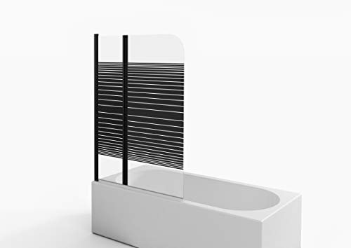 Marwell Black Lines Badewannenaufsatz 100x140 cm – 2-teilige faltbare Duschwand in matt schwarz – Duschabtrennung aus 4 mm Einscheibensicherheitsglas für Badewanne