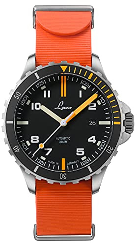 Laco Scorpion Sports Watch, Automatic Watch, Stainless Steel Case, Sapphire Glass, Waterproof, Made in Germany, Mojave 42 Rb, Strap.