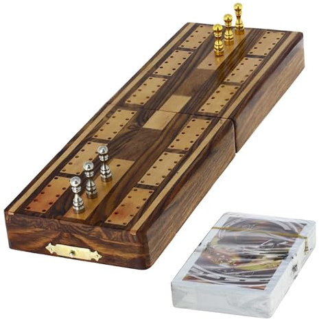 Ajuny Cribbage Brettspiel Set mit Metallstiften und Spielkarten Lustiges Tischspiel mit Holzbrett für Erwachsene und Kinder Reise Familienabend Spiel Geschenke