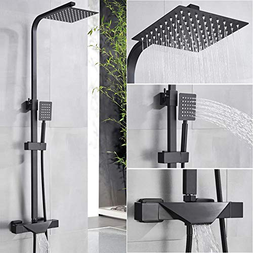 Wieoc Black Shower Faucet Thermostatic Bathroom Shower Mixer Tap Rainfall 8 Shower Set Thermostat Bath Shower