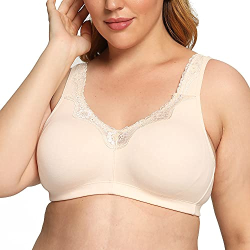 Ayigedu UK Women's Plus Size Bra Full Coverage Non-Wired Non-Padded Minimizer Cotton Bra 52-C Beige