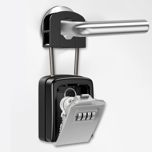 ORIA Key Lock Box, Resettable Key Storage Lock Box with Removable Buckle, Key Safe Lock Box Waterproof with 4 Digit Combination, 5 Keys Capacity for Home, Indoor, Outdoor, Lever Handles