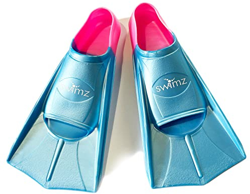 Swimz Short Blade Silicone Training Fins - Blue/ Pink (UK 2-3 (Euro 35/36))
