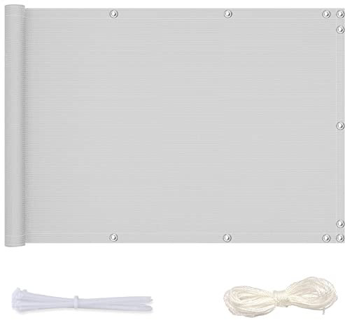 Frangivista Balcono 75x800cm,Impermeabile Schermante per Balcone Asciugatura Veloce Telo Privacy Recinzione con Occhielli Corde e Fascetta,Oxford per Balcone,Bianco