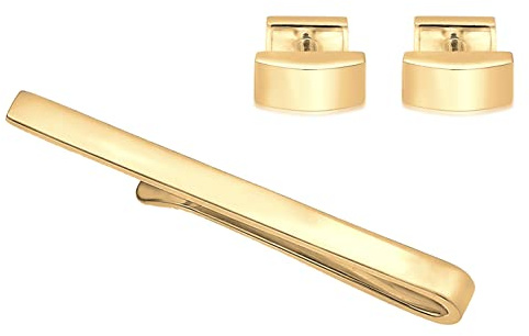 Kuzzoi Manschettenknöpfe & Krawattennadel für Herren im goldenen Design, Herren Basic Accessoire Set aus 925 Sterling Silber vergoldet, Männer Geschenk für Hochzeit und Geburtstag