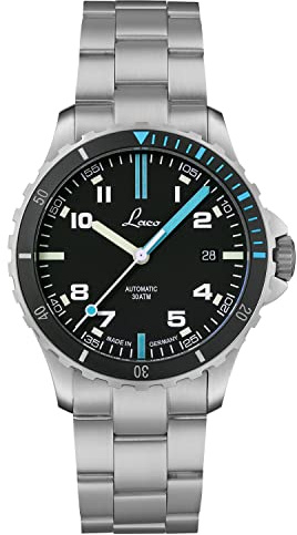 Laco Scorpion Sports Watch, Automatic Watch, Stainless Steel Case, Sapphire Glass, Waterproof, Made in Germany, Atlantic 39 Mb, Bracelet