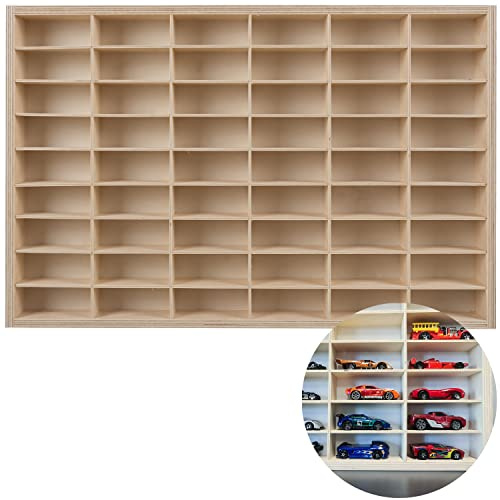KRUZZEL Autogarage Regal aus Holz für Spielzeugautos – 54 Fächer – Wandregal oder Standregal – Organizer für Kinderzimmer 60 x 40 x 5,3 cm