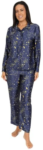 Harry Potter Hedwig - Conjunto de pijama largo de satén para mujer, pijama de verano de dos piezas para mujer, satén de seda, tallas 8-22, azul, 40-42