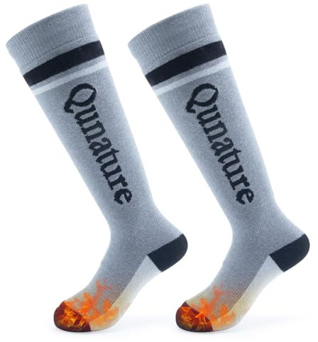 Qunature Kinder Skisocken 1 Paar Thermosocken Kniestrümpfe Winter Wolle Warme Weiche Atmungsaktive Wintersocken für Mädchen/Jungen Skifahren Laufen Snowboarden Fußgröße 29-32 Grau M