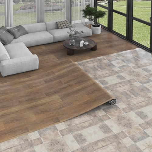 Oxdigi PVC-Boden Holzoptik Vinylboden für Wohnzimmer, Küche, Balkon, Wohnwagen, Abstellraum, Zuschneidbar Vinyl-Fußböden Wasserdichter Fußbodenbelag Naturholz