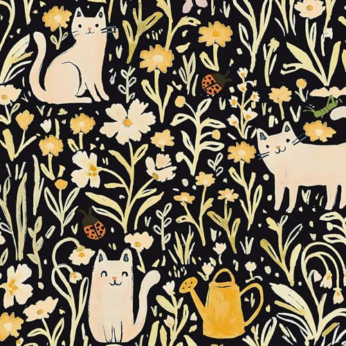 CiCiwind Selbstklebende Tapete 41cm×3m Schwarz Gelbe Blume und Katze Tapeten Verdickung Möbelfolie Selbstklebend Wasserdicht Vinyl Klebefolie Für Wohnzimmer Schlafzimmer Kinderzimmer
