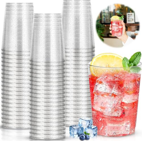BGIUSQF 60 Vasos de Plástico Reutilizables, 300 ml Copas de Plástico Duro Para Cócteles, Champán, Cerveza, Martinis, Postres, Plateado