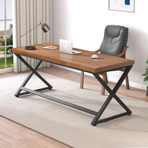 IBF Bureau Bois Massif Rustique Industrielle Naturelle Bois Véritable pour étude Bureau en Bois et métallique Table d'ordinateur pour la Maison Le Bureau l'écriture 152cm