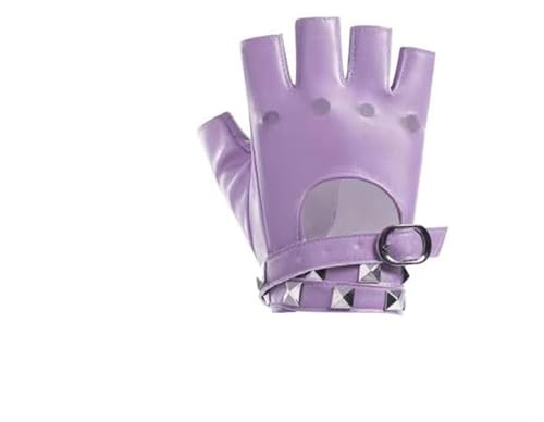 BrightGlow Punk Gants pour femme avec rivets Mitaines Gants sans doigts Jupe Gants élégants en cuir Gants sans doigts Disco Costume Accessoires pour danse, performance, pole dance Party, lilas, taille