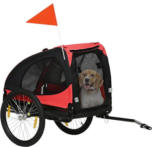 PawHut Remorque de vélo pliable pour chien - Fermeture rapide - Résistante à l'eau - Tissu Oxford - Acier - 140 x 71 x 83 cm - Rouge