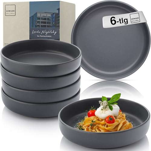 SÄNGER Leeds Nightsky | Pastaschalen 6 teilig, 6x Nudel Schalen aus Steingut, Schüssel Set spülmaschinenfest mikrowellenfest kratzfest, große Schüssel blau grau 850 ml | VALUE COLLECTION