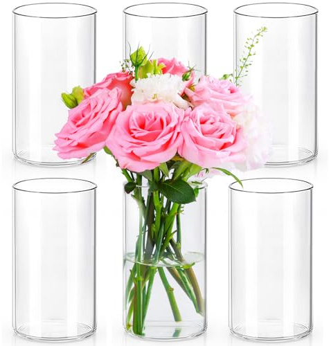 Glasvasen für Tafelaufsätze, 15,2 cm hoch, Blumenvase für Hochzeitsdekorationen, transparente schwimmende Kerzenvasen in Großpackung, Hurrican-Kerzenhalter für Tisch, Heimdekoration, 6 Stück