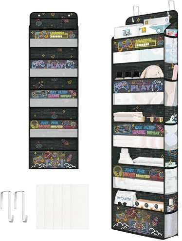 Clastyle Organisateur Suspendu Tissu Jeu Rangement Suspendu Garçon pour Jouet Couche Vêtement Étagère Suspendue Porte pour Chambre Salle de Bain Pantry, Fluorescent, 5 Compartiments