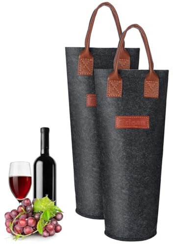 Portabottiglie, Organizer per Bottiglie, Borsa Porta Bottiglie, Riutilizzabili, Borsa in Feltro, Borsa da Uomo per Birra, Borsa per Bevande per Vino, Birra, Acqua (2 pezzi, Nero, 10.5 x 32.5 CM)