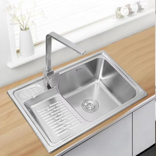 GLETSF Fregadero De Cocina De 66 × 45 Cm (26 × 17,7) con Grifo, Fregadero para Balcón, Lavadero con Kit De Desagüe Y Tabla De Frotar.-66-45cm Grey B