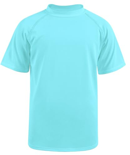 BSBUY Kinder UPF50+ Schutz Rashguard Jungen Blauer Schwimmshirt mit Stehkragen UV Shirt Unisex Beach Badeshirt Wassersport Top Schnelltrocknend Atmungsaktiv Tshirt Schwimmanzug Surfen (Hellblau,140)