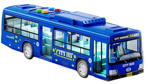 Zymoplas Grand Bus Jouet Simulation Réaliste et Raconte d'Histoires avec ABS Grand Bus Jouet pour Enfants Bus Audiovisuel Bus Simulation Bus Bleu