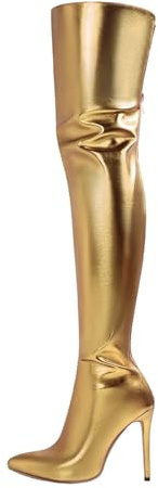 2025 Botas de tacón alto con cremallera en la parte posterior con cremallera en la parte trasera para salidas informales, fiestas, citas con purpurina, zapatos de boda para mujer, dorado, 42 EU