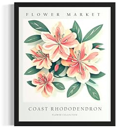 Coast Rhododendron Flower Market 3D Art Print Poster, Modern Floral Botanical Wall Decor Wall Art Home Bedroom Bathroom Decor 240 (Coast Rhododendron, 36L x 24W, Unframed)
