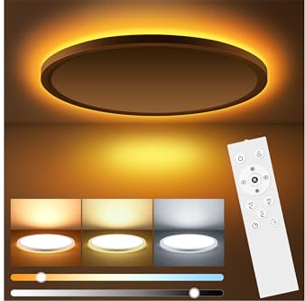 Oumida Lampara Techo 24W 2400LM Plafon Plano Regulable con Mando Distancia,Luz Nocturna Regulable 1800K,Lámpara techo Slim Salon para Dormitorio Cocina Salon Baño Comedor Pasillo, Ø30